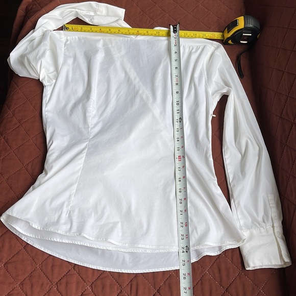 Zara Poplin Off-White Long Sleeve Faux Wrap Side Ruching Blouse Size Large - Picture 6 of 13